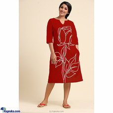 Linen Dress with Embroidered Flower  By Innovation Revamped  Online for specialGifts