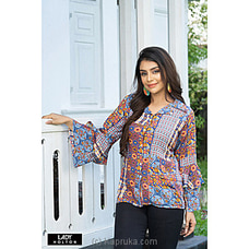 Double bell printed longsleeves blouse  orange DB09YL0001 at Kapruka Online