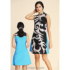 Sleeveless Linen Batik Mixed Dress Light Blue at Kapruka Online