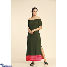 Rayon Tie-dye Mixed Off-shoulder Dress Dark Green at Kapruka Online