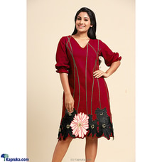 Linen Embroidered Puff Sleeve Dress Red By Innovation Revamped at Kapruka Online for specialGifts