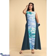 Linen Tie-Dye Batik Mixed Sleeveless Dress green at Kapruka Online