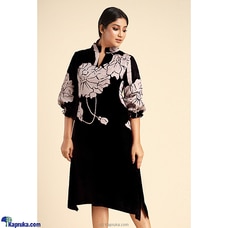 Silk Cotton Puffed Sleeve Dress black By Innovation Revamped at Kapruka Online for specialGifts