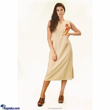 Beige A-line soft Linen knee-length Dress Buy Shaaz Online for specialGifts
