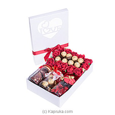 `Sweetest Love` Box With Cookies Bottle, Ferrero Bottle, Barry Calebaute Hearts With Roses For Special day! Buy Sweet Buds Online for specialGifts