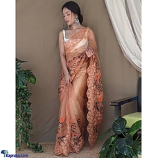 Dark Orange Pure Oraganza beautiful embroidery cutwork borders Saree Buy Amare Online for specialGifts