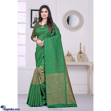 Green Mix Gold Litchi Silk Weaving Border Saree at Kapruka Online