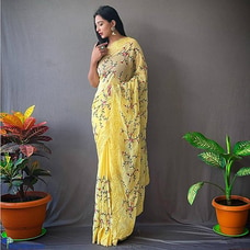 Yellow Pure Georgett Silk having beautiful embroidery flowers work Saree  By Amare  Online for specialGifts