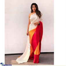 White, Orange - Red Mix Pleated Saree at Kapruka Online