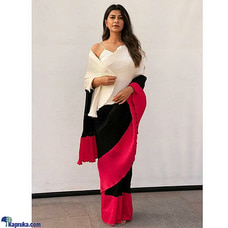 White, Black - Red Mix Pleated Saree Buy Amare Online for specialGifts