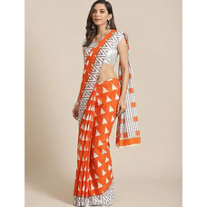 Mulmul Soft Cotton Saree Orange and white  By Qit  Online for specialGifts