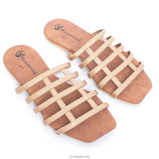 Front Squard Gold Colour Strapped Ladies Slider - Casual Wear For Women, Fashion Ladies Slippers at Kapruka Online