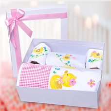 New Born Baby Girl Gift Pack- New Born Gift Hamper - Fabric Hand Painted Duck Theme Cot Sheet, Pillow Cases, And Bath Towel Buy Gift Sets Online for specialGifts