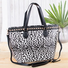 Ladies leopard skin tote bag- Black and White  Online for specialGifts