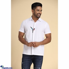Linen Shirt with Front Embroidery-White at Kapruka Online