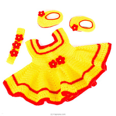 Crochet Baby Dress For Newborn With Hair Band And Booties ( Yellow And Red) at Kapruka Online