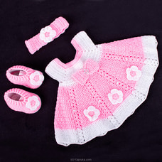 Tiered Crochet Dress For Newborn Girl With Hair Band And Booties ( Pink And White) Buy Mothers` Comfort Zone Online for specialGifts