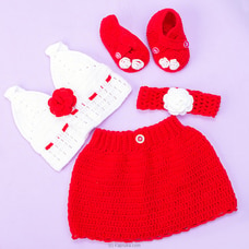 Crochet Baby Suit For Newborn With Hair Band And Booties (Red And White) Buy baby Online for specialGifts