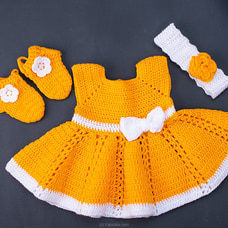 Crochet Baby Dress For Newborn With Hair Band And Booties (Yellow And White) at Kapruka Online