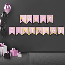 Happy Birthday Banner For Party Decorations, Swallowtail Flag Happy Birthday Sign, Gold Happy Birthday Banner (Pink) at Kapruka Online