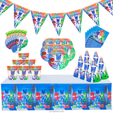 7 In 1 PJ Mask Birthday Decorations  With Birthday Flags, 6 Hats, Plates , Napkins, Blow Outs Whistles And Table Cloth AJ0501 Buy same day delivery Online for specialGifts