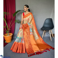 Pure Kanchipuram Digital Printed Saree Orange Mixed at Kapruka Online