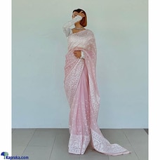 Organza silk febric with Thred work with Fancy Lace saree pink Buy Amare Online for specialGifts