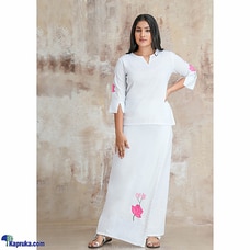 Linen Lungi Kit With Lotus Embroidery-white at Kapruka Online