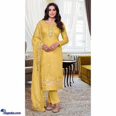 Unstitched 3 pieces heavy embroidery  Straight cut shalwars-Yellow Buy Qit Online for specialGifts