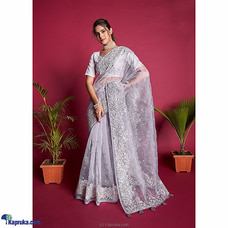 Peach color Pure organza seqnce - thread work in all over saree-02 Buy AMARE Online for specialGifts