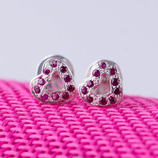 Heart Ear stud in 925 Sterling Silver studded with pink Cubic Zirconia Stones Buy Fashion | Handbags | Shoes | Wallets and More at Kapruka Online for specialGifts