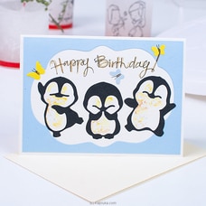 Three Little Penguins `Happy Birthday Handmade Greeting Card Buy Greeting Cards Online for specialGifts