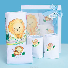 New Born Baby Girl/Boy Gift Pack- New Born Gift Hamper - Fabric Hand Painted Lion Theme Cot Sheet, Pillow Cases, And Bath Towel Buy First Smile Online for specialGifts