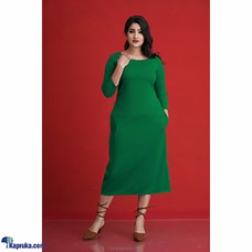 Stretchy Textured Three-Quarter Dress-Green Buy INNOVATION REVAMPED Online for specialGifts