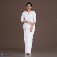 Linen Lungi Kit with Tri-Colour Waves-White Buy INNOVATION REVAMPED Online for specialGifts