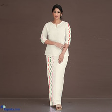 Linen Lungi Kit With Tri-colour Waves-off White at Kapruka Online