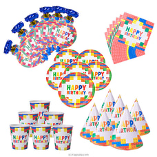 5 In 1 Blocks Birthday Decorations With 6 Plates, Cups, Hats, Napkins And Blow Outs Whistles AJ0443 Buy party Online for specialGifts