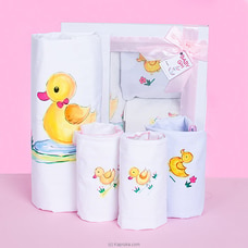 New Born Baby Girl Gift Pack- New Born Gift Hamper - Fabric Hand Painted Floating Duck Theme Cot Sheet, Pillow Cases, And Bath Towel Buy baby Online for specialGifts