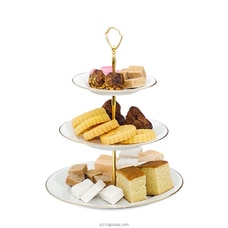 Dankotuwa Porcelain`s special porcelain 3-tier cake tray - Platinum Colour Buy new year Online for specialGifts