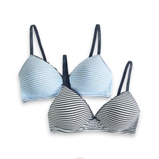 Ginger - 2 Pack - Triangle Padded Non Wired Bra In Olive - Blue Stripe Combo at Kapruka Online