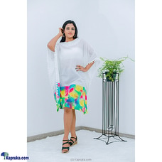 White tie dye kaftan with multi colour border P004 Buy Teal Online for specialGifts