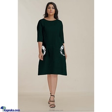 Dark Green Linen Dress With Side Pocket embroidery Buy INNOVATION REVAMPED Online for specialGifts