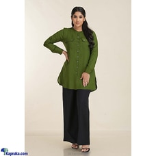 Green slab linen shirt blouse Buy INNOVATION REVAMPED Online for specialGifts