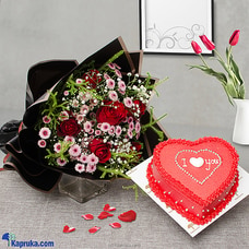 Love  Blooms Gift Set - Cake with Flower Bouquet at Kapruka Online
