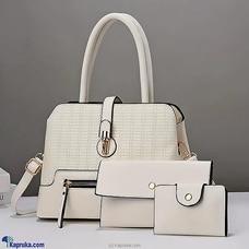 SHOULDER BAG TOP HANDLE SATCHEL BAGS PURSE SET 3PCS-WHITE at Kapruka Online