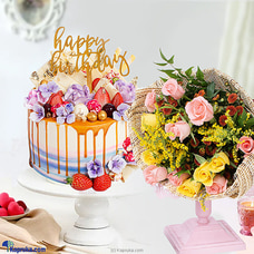 Floral Festivity Birthday Combo Pack Delight Cake with Flower bouquet Buy combo gift pack Online for specialGifts