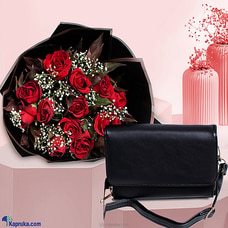 Red Rose Glamour Pack - 12 Red Rose Boquet with Handbag Buy combo gift pack Online for specialGifts