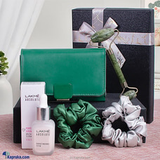 Soft Touches For Greeny Ladies- Gift set for Her, Gift for Birthday ,Lakme Serum,Green premium wallet ,scrunchies with Face Massager  Online for specialGifts