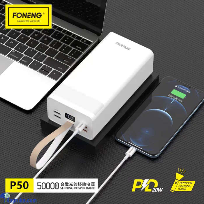 FONENG P50 50000mah Power Bank - 20W PD+QC Fast Charging - White Online at Kapruka | Product# EF_PC_ELEC0V31POD00029