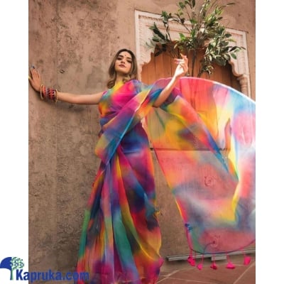 Multi Color Organza Digital Print Saree With Tussles Online at Kapruka | Product# EF_PC_CLOT0V154POD00080